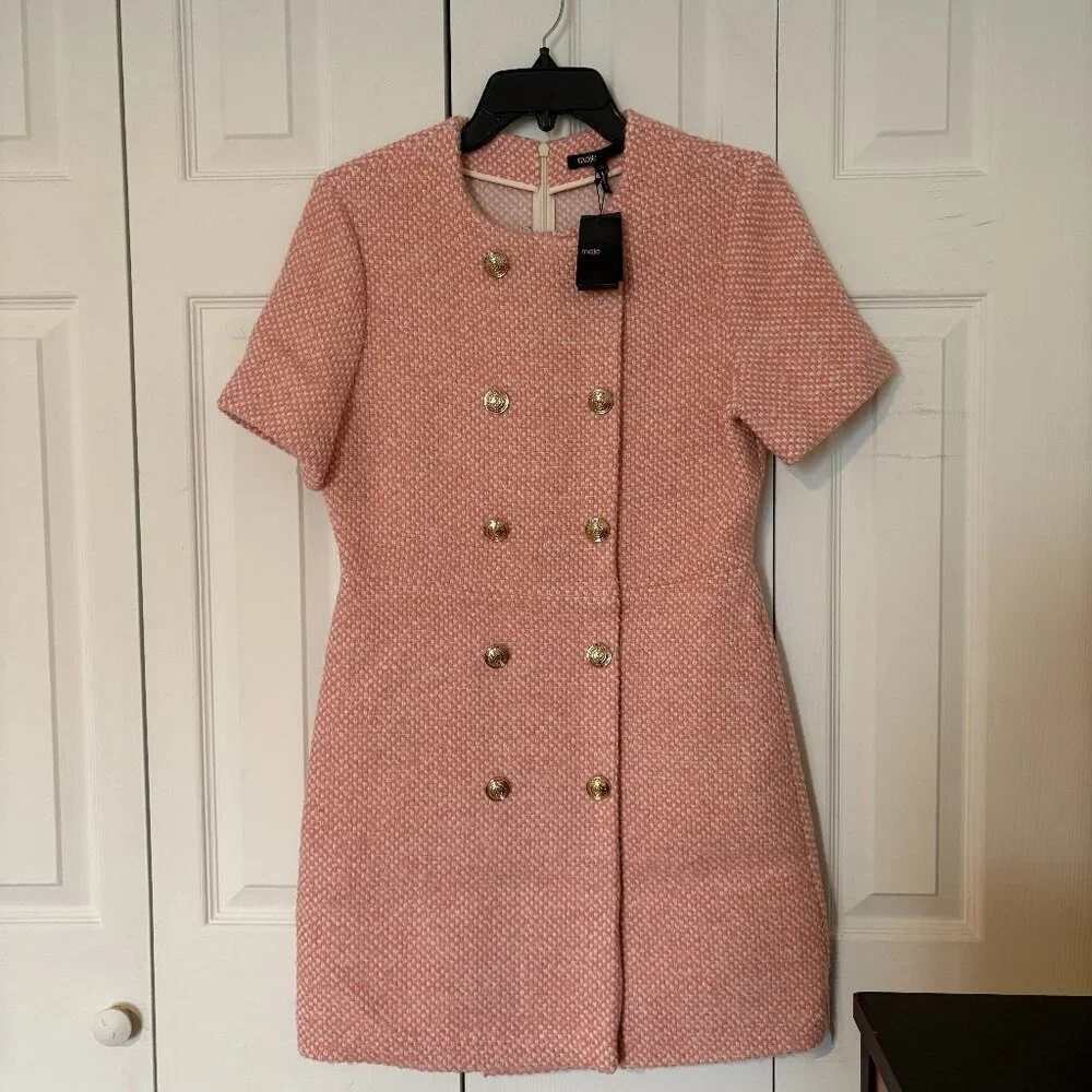 Maje Pink and ecru mottled tweed dress - Picture 2 of 5